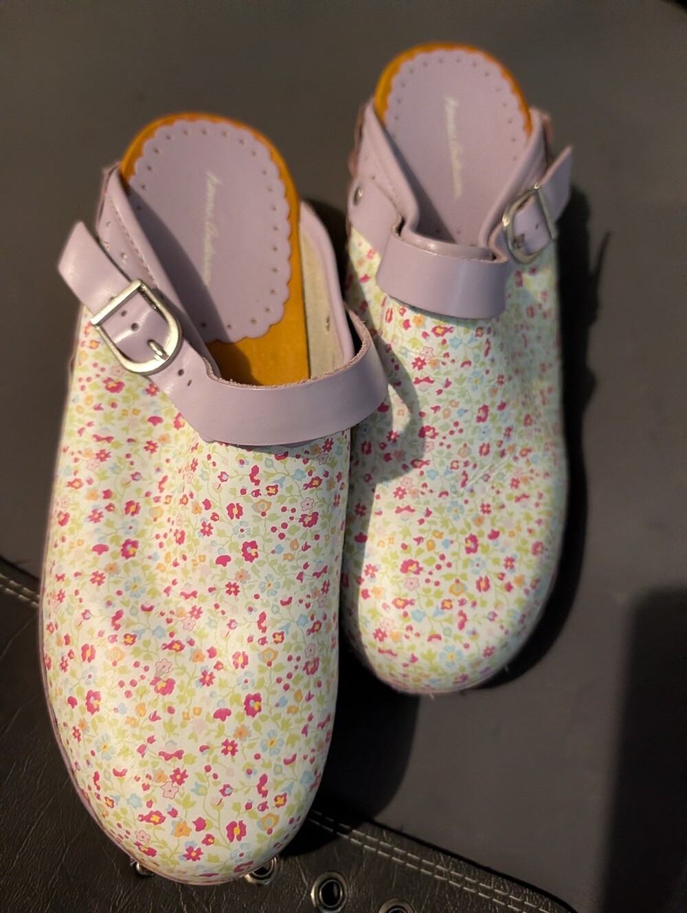 Hanna Andersonn Floral Pastel Clogs with Lilac Strap